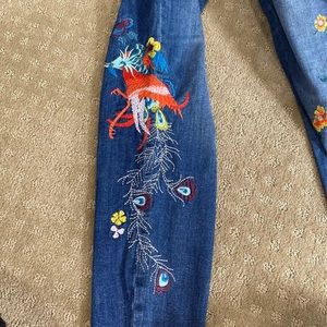 Free People embroidered peacock boho jeans